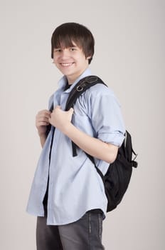 Stock image of university student, gray background