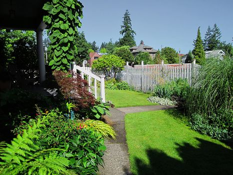 A photograph of landscaping at a house.
