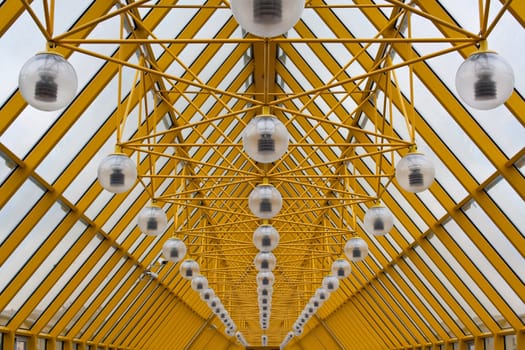 Yellow roof of Andrew's Bridge in Moscow