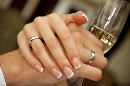 groom holding a glass. bride groom holding hands