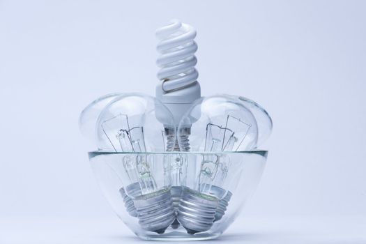 energy saving light with incandescent lamps on white