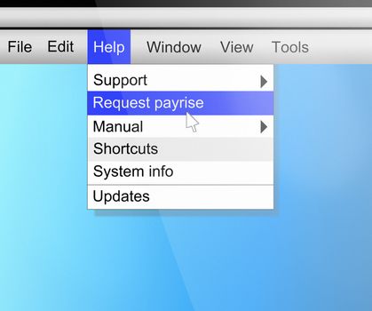 Illustration depicting text on a computer screen with a 'requesting a payrise' concept.