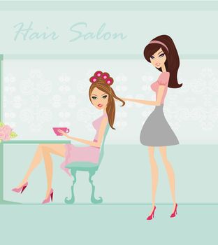 Vector illustration of the beautiful woman in hairdressing salon