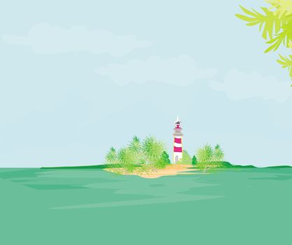 lighthouse seen from a tiny beach