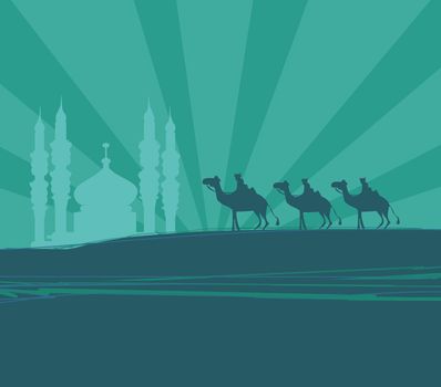 Illustration of traditional Christian Christmas Nativity scene with the three wise men