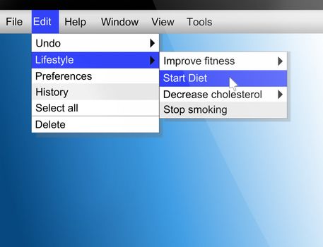 Illustration depicting computer screen shot with a healthy lifestyle concept.