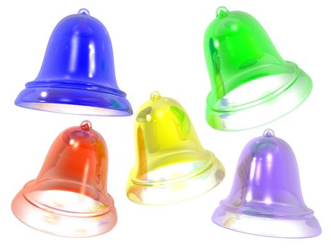 3D colored glass bells on white