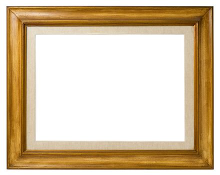 Antique double frame: wood and canvas, italian style,  isolated on white background - include clipping path.