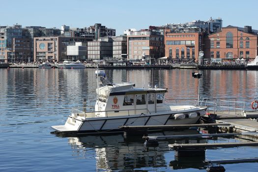 A boat belonging to the norwegian customs agency, at Aker Brygge, Oslo.