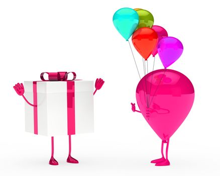 gift and balloon figure on white background