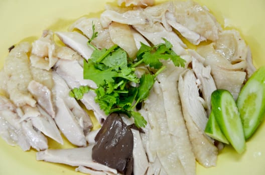 Steamed chicken in yellow dish, Chinese food