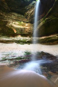 Water flows over beautiful Owl Canyon Falls at Starved Rock State Park of Illinois.