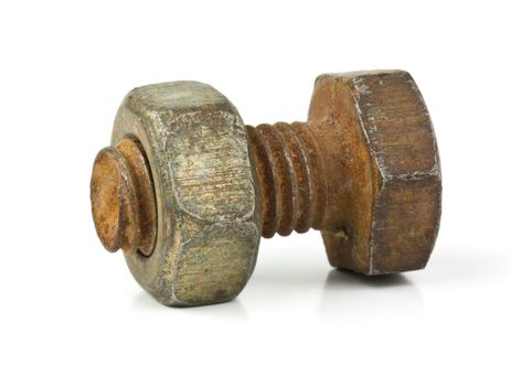 The old nut and bolt on white background