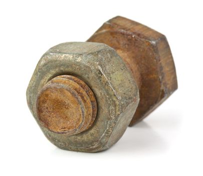 The old nut and bolt on white background