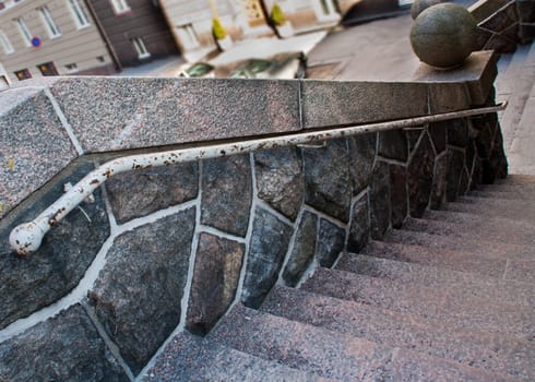 Stairs with stone wall