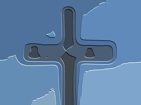 cross with blue background in abstract art effect