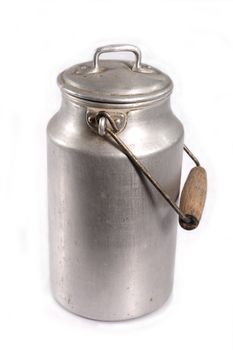 old aluminum milk canister on white background