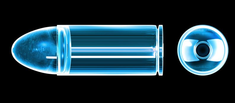 3d made - bullet made of blue glass 