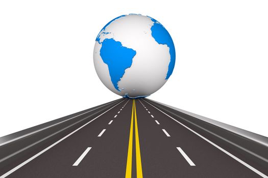Road round globe on white background. Isolated 3D image