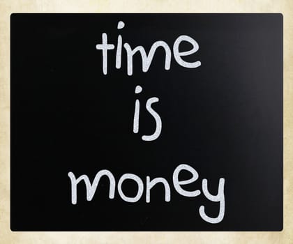 "Time is money" handwritten with white chalk on a blackboard