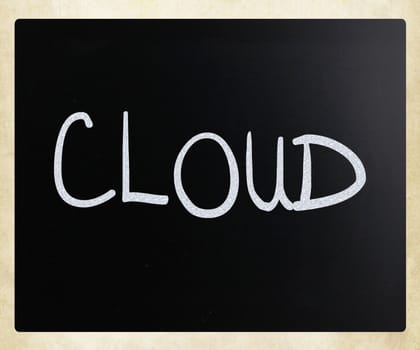 "Cloud" handwritten with white chalk on a blackboard