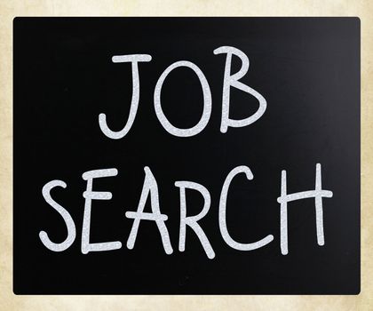 "Job search" handwritten with white chalk on a blackboard