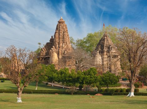 Lakshmana and Matangeshwar temples on sunset. Khajuraho, India