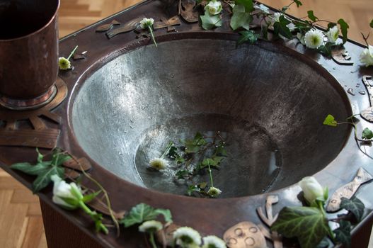 Detail of baptismal font in protestant church