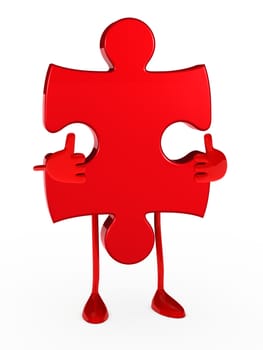 red puzzle figure thumbs up white background
