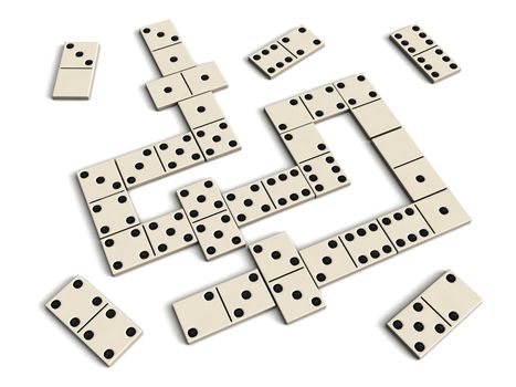 Domino game - white dominoes isolated on white background