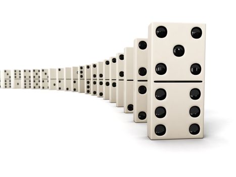 Domino - row of white dominoes isolated on white background