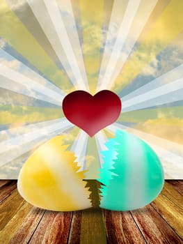 Red heart inside easter egg with lighting shine, Easter concept
