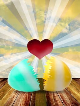 Red heart inside easter egg with lighting shine, Easter concept