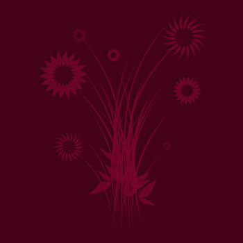 fine decorative abstract flowers on bordeaux background 