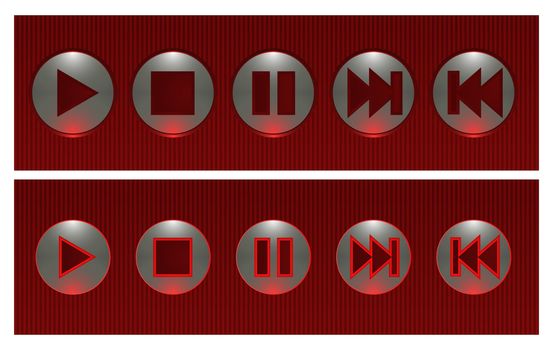 Set of red and silver vector buttons, on and off