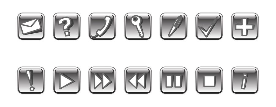 Set of 14 vector icons. Grayscale