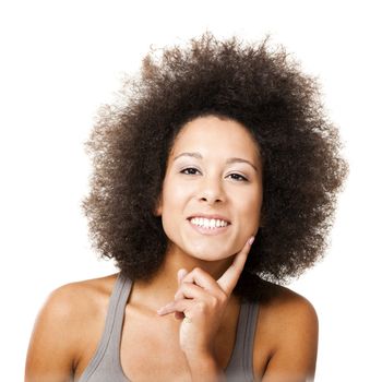 Afro-American young woman smilling, isolated on white background