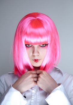 Portrait of attractive woman with Japanese make-up, studio shot  