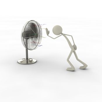 a figure has trouble to go against a fan