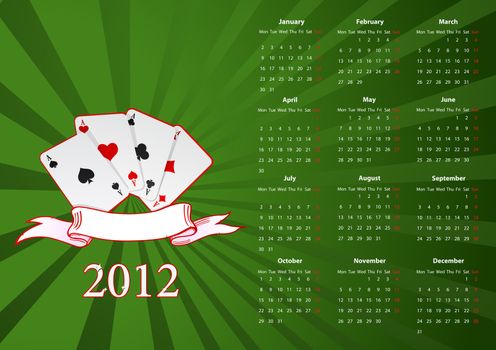 Vector European calendar with cards over green background 