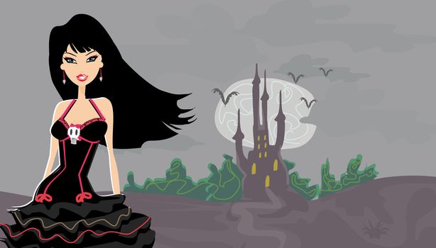 Halloween witch standing with skull