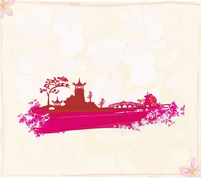 old paper with Asian Landscape