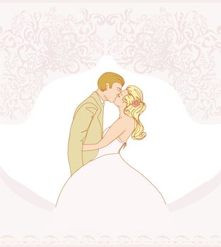 wedding couple kissing - vintage background