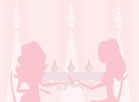 Young lady doing manicure in beauty salon