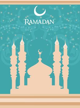 Ramadan background - mosque silhouette vector card