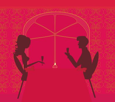 Young couple flirt and drink champagne