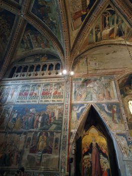 Orvieto - Duomo interior. Chapel of the Corporal added between 1350 - 1356 to the north arm of the transept. The chapel takes name from the relic of the Eucharistic miracle of Bolsena