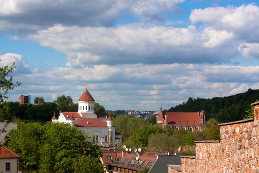 A white church and blue sky in Vilnius
