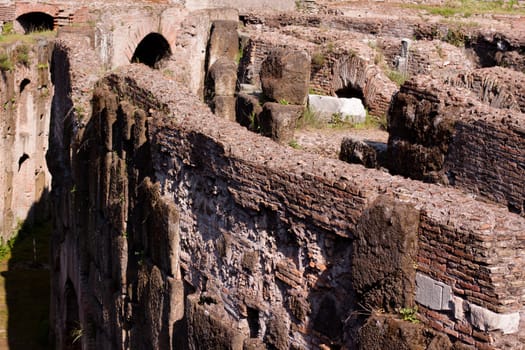 A Coloseum ruins and green grass
