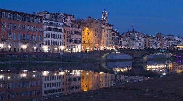 Florence. Embankment of the River Arno on a winter evening